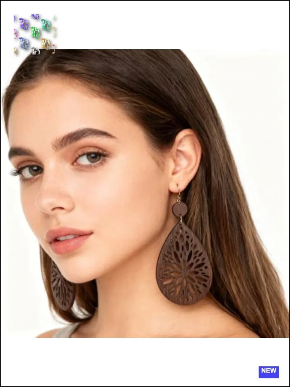 12 Pairs Boho Wooden Geometric Round Earrings Leather Dangle Sunflower Earrings